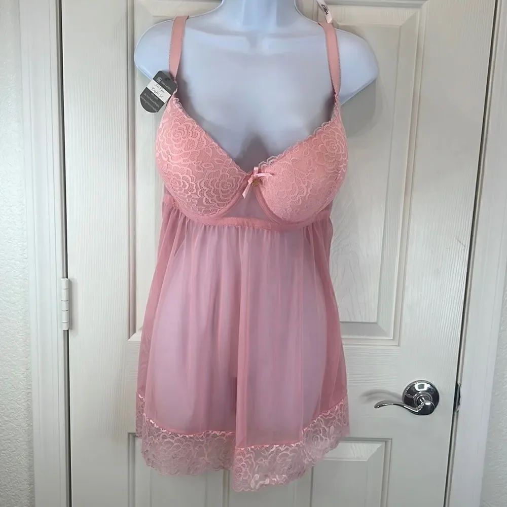Daisey Fuentes Babydoll Bra Sleep Top Sz 1X Full Figure Flirty Lace Peach Coral